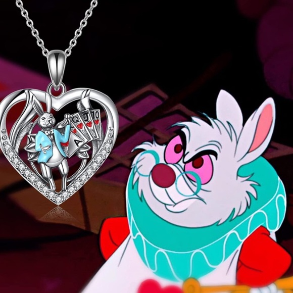 Alice in Wonderland Rabbit Diamond Necklace Queen of Hearts Boutique - Picture 5 of 6